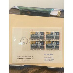Apollo 11 First Day Cover Stamps Block 1969 "First Man On The Moon" Air Mail DC